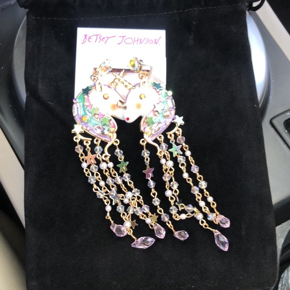 NWT Betsey Johnson Sparkly Rhinestone & Beaded Unicorn & Star Earrings 🦄 - Picture 3 of 12